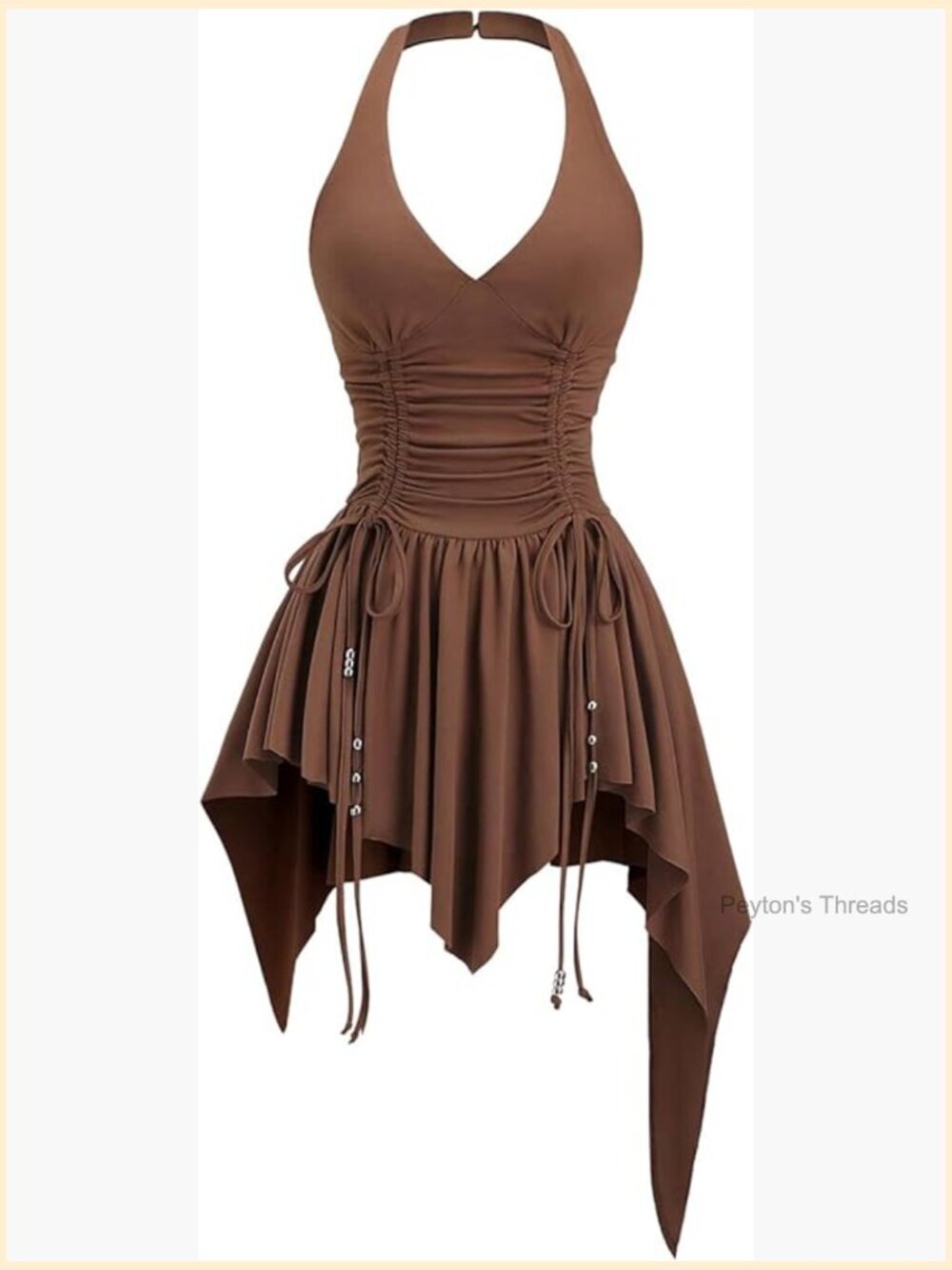 Drawstring Ruched Halter Dress V Neck Asymmetrical Short Dress